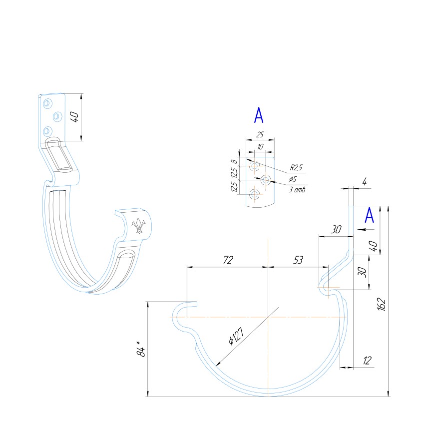 Крюк короткий усиленный модернизированный с комплектом крепления Aquasystem, PU MATT, RAL 8017 Коричневый 150/100 купить в Красноярске
