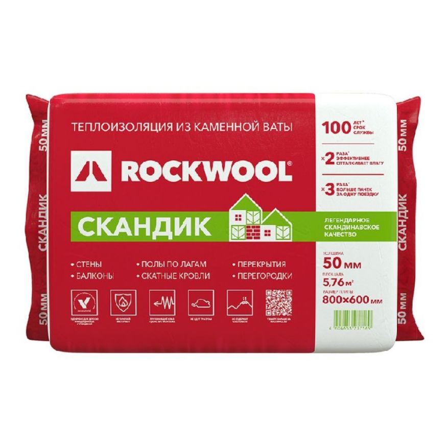 Утеплитель Лайт Баттс Скандик 50х600х800 Rockwool купить в Красноярске