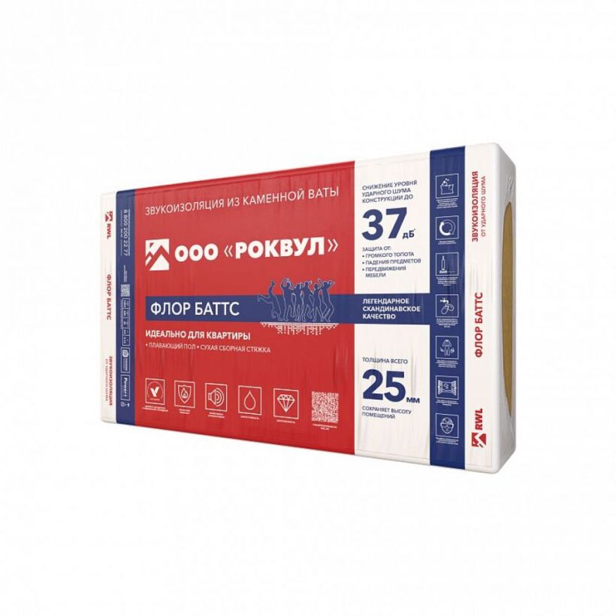 Утеплитель Rockwool ФЛОР БАТТС 50х600х1000/6шт/3.6м2/0.18м3 (32упак/пал) Rockwool купить в Красноярске